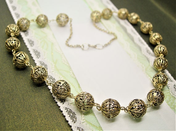 Antique Vermeil Filigree Beads Necklace Etsy Canada