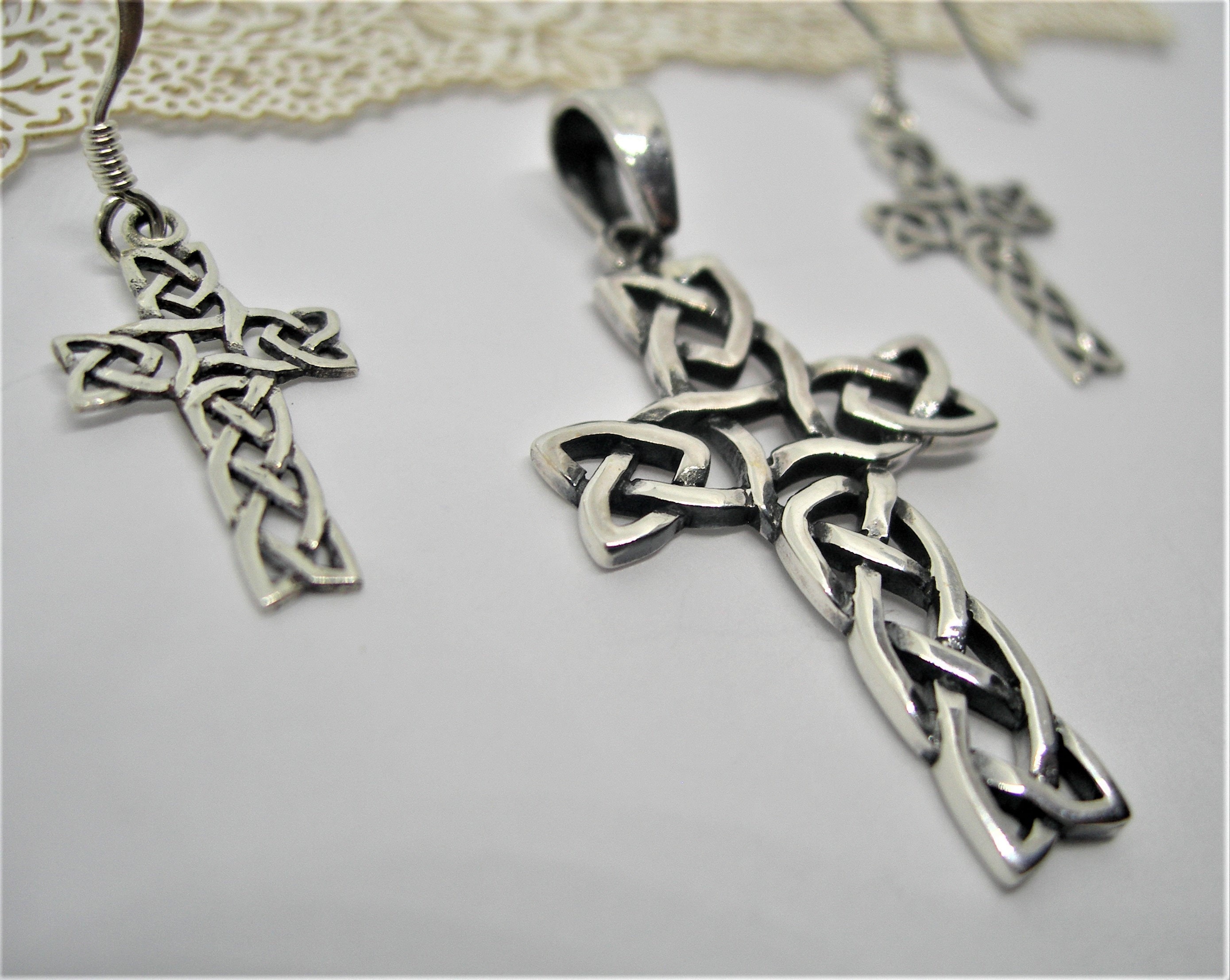 Sterling SILVER CELTIC CROSS Jewellery Set Pendant and - Etsy UK