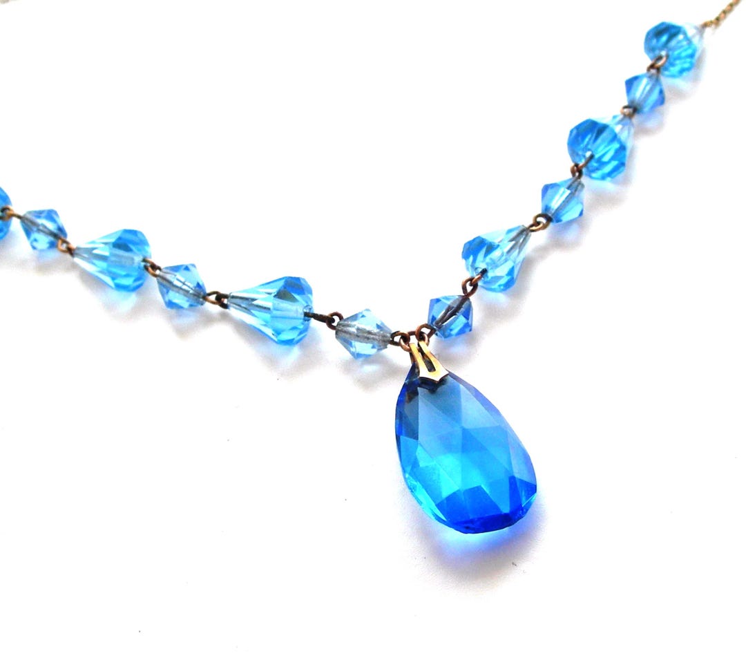 Art Deco BLUE Crystals NECKLACE 9 Carats Gold - Etsy