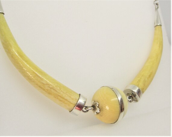 Mid century necklace sterling silver yellow amber - image 6