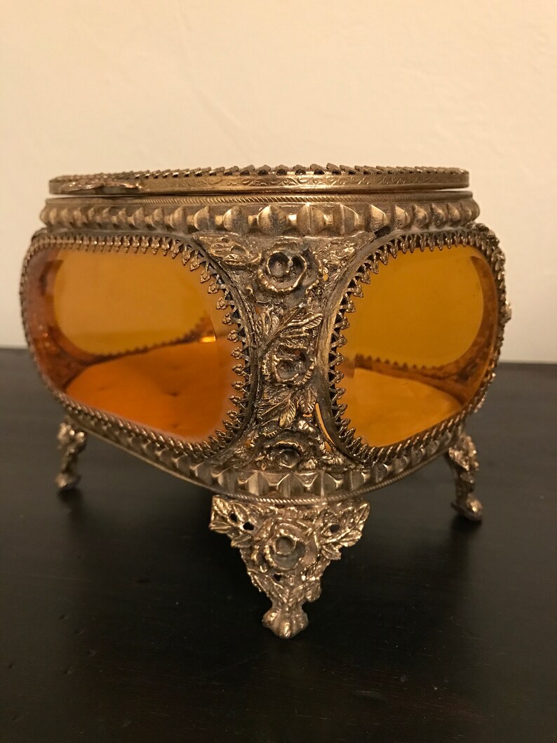 Hollywood Regency Jewelry Casket Vintage Vintage Jewelry Box Vintage Jewelry Casket Ormolu Jewelry Casket Glass Jewelry Case
