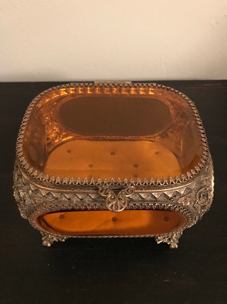 Hollywood Regency Jewelry Casket Vintage Vintage Jewelry Box Vintage Jewelry Casket Ormolu Jewelry Casket Glass Jewelry Case