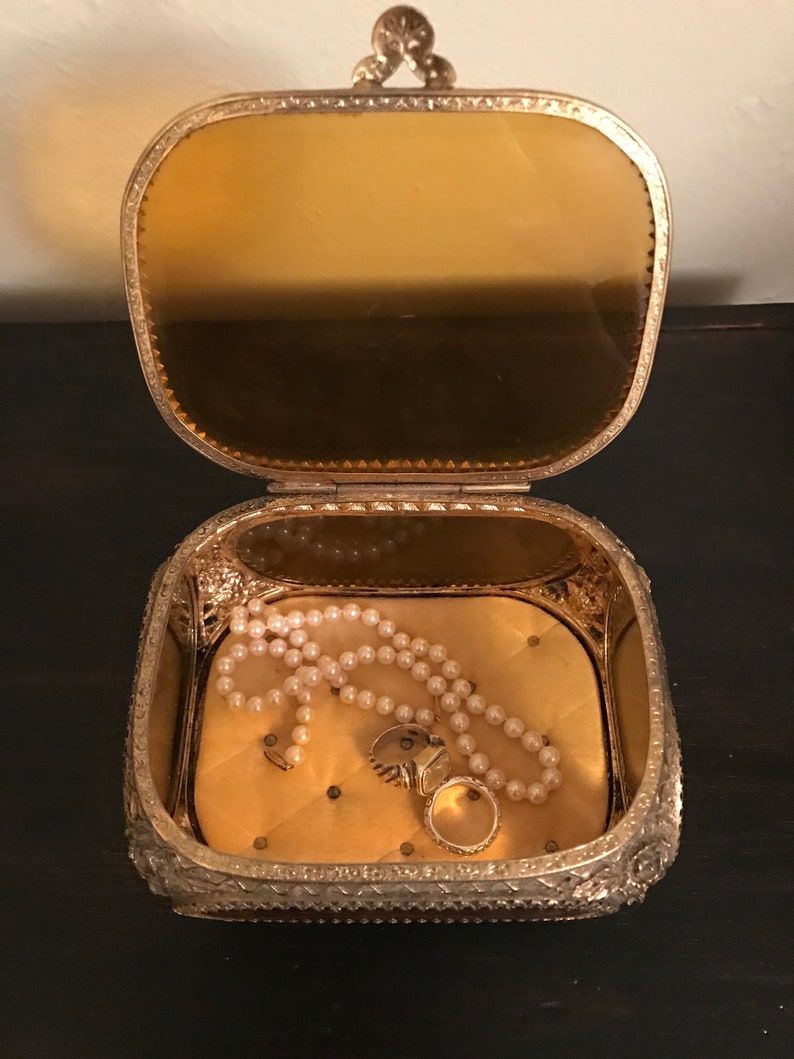 Hollywood Regency Jewelry Casket Vintage Vintage Jewelry Box Vintage Jewelry Casket Ormolu Jewelry Casket Glass Jewelry Case