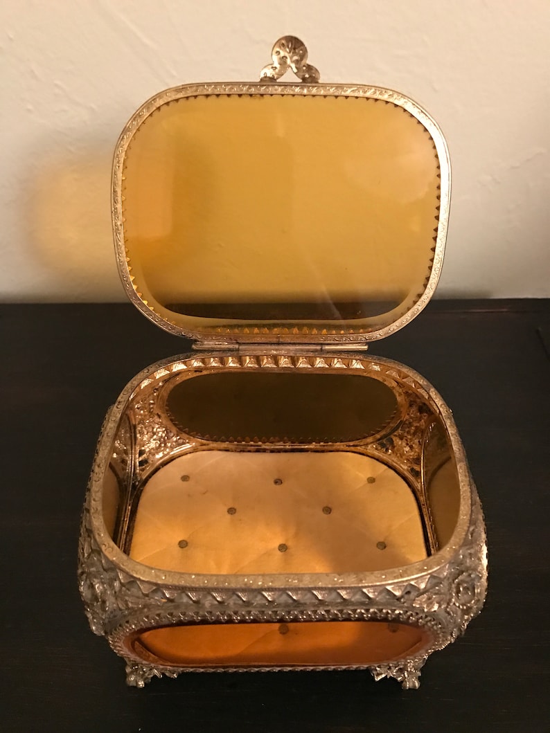Hollywood Regency Jewelry Casket Vintage Vintage Jewelry Box Vintage Jewelry Casket Ormolu Jewelry Casket Glass Jewelry Case