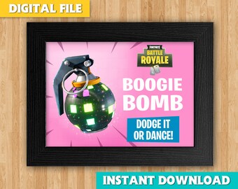 fortnite birthday boogie bomb party sign boogie bomb decor fort nite party decoration printable digital file instant download - fortnite boogie bomb printable
