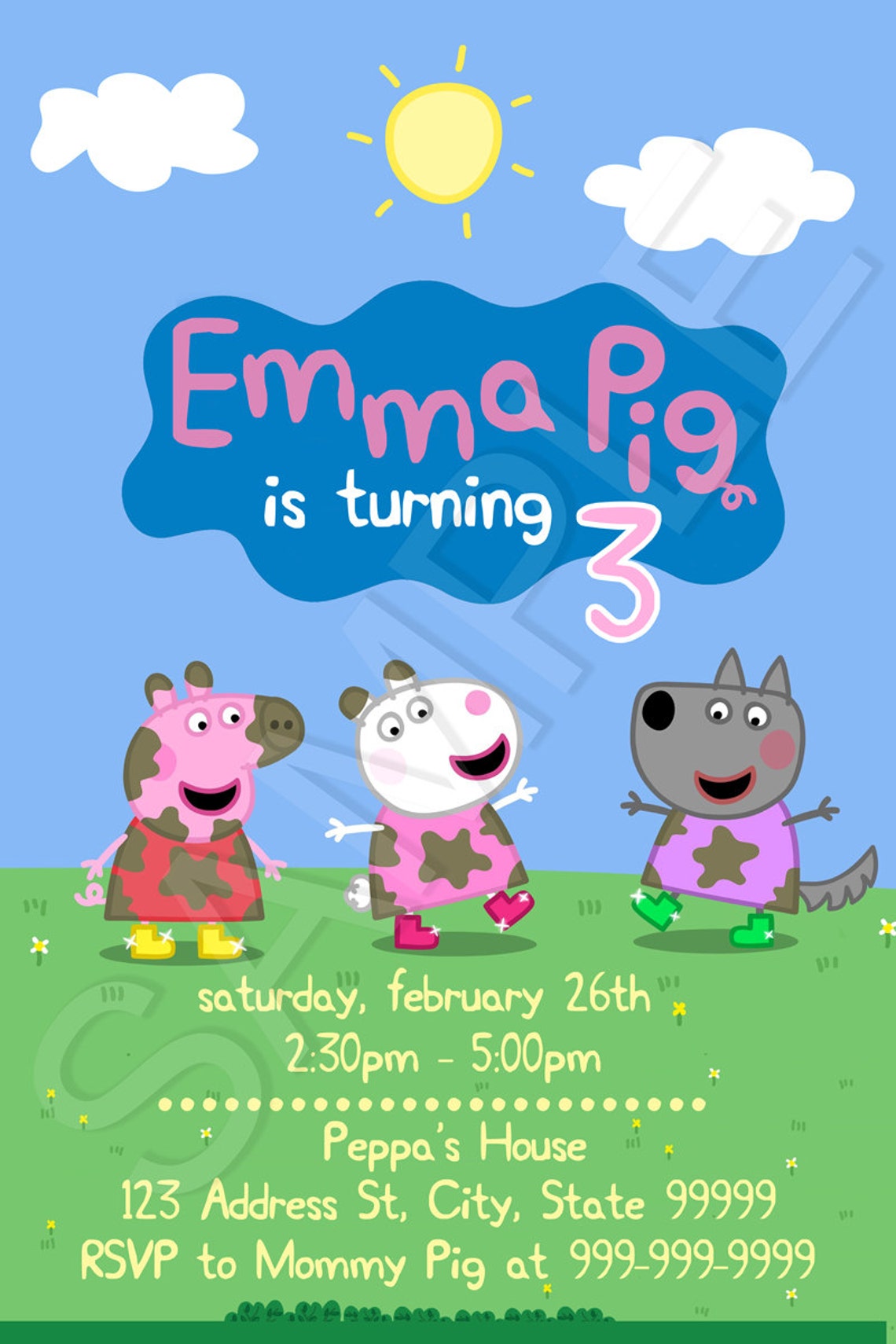 Peppa Pig Birthday Party Invite Invitations Kids Children Etsy