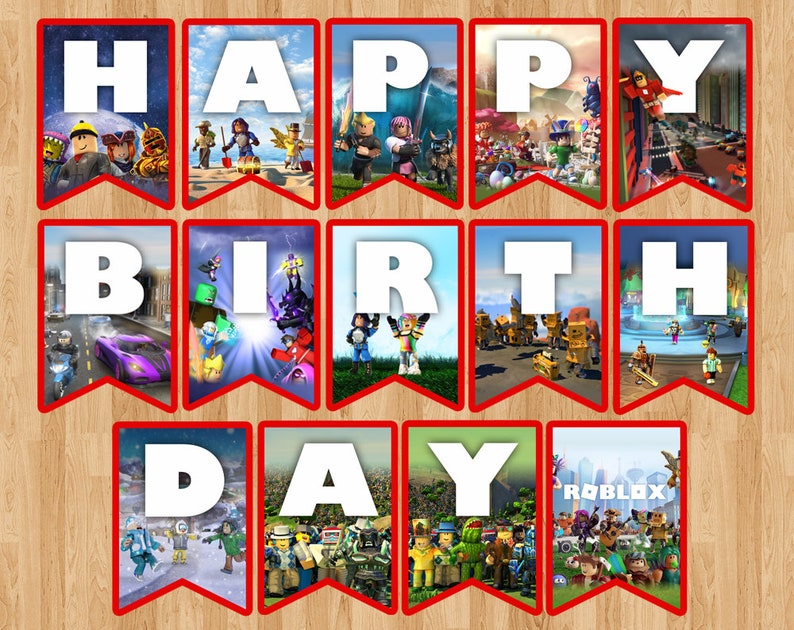Roblox Birthday Banner Roblox Flag Pennant Party Badge Bunting Printable Display Digital File Instant Download Sign - 