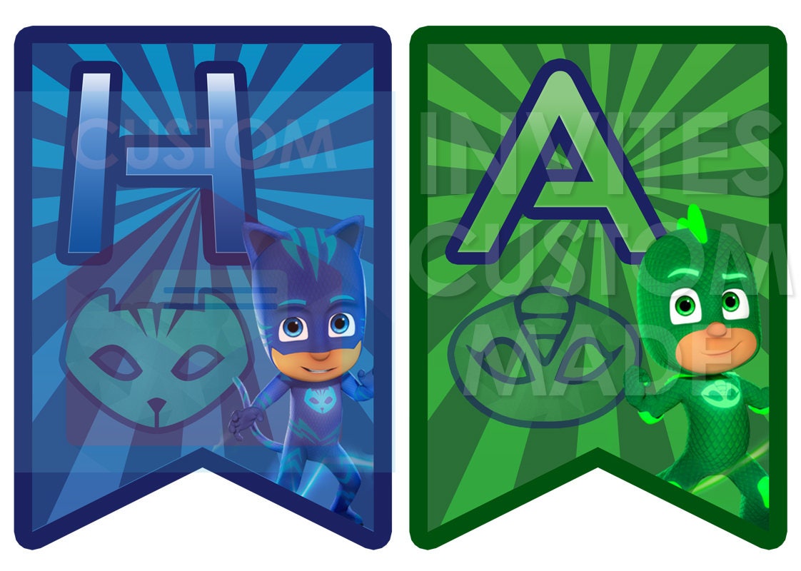 PJ Masks Banner Happy Birthday Flag Pennant Party Bunting Sign Etsy UK