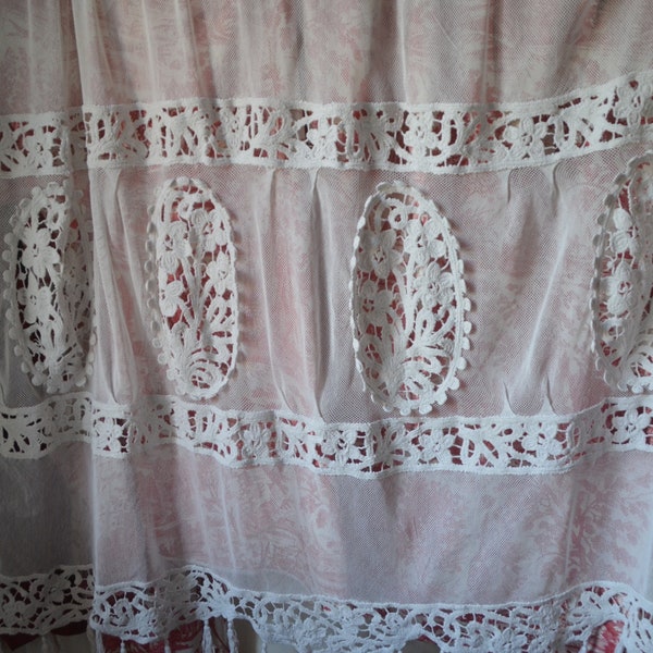 French Art Nouveau hand made needle lace and net curtain