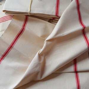 Pair of classic French red striped torchons or kitchen towels, tea towels, unused