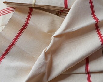 Pair of classic French red striped torchons or kitchen towels, tea towels, unused