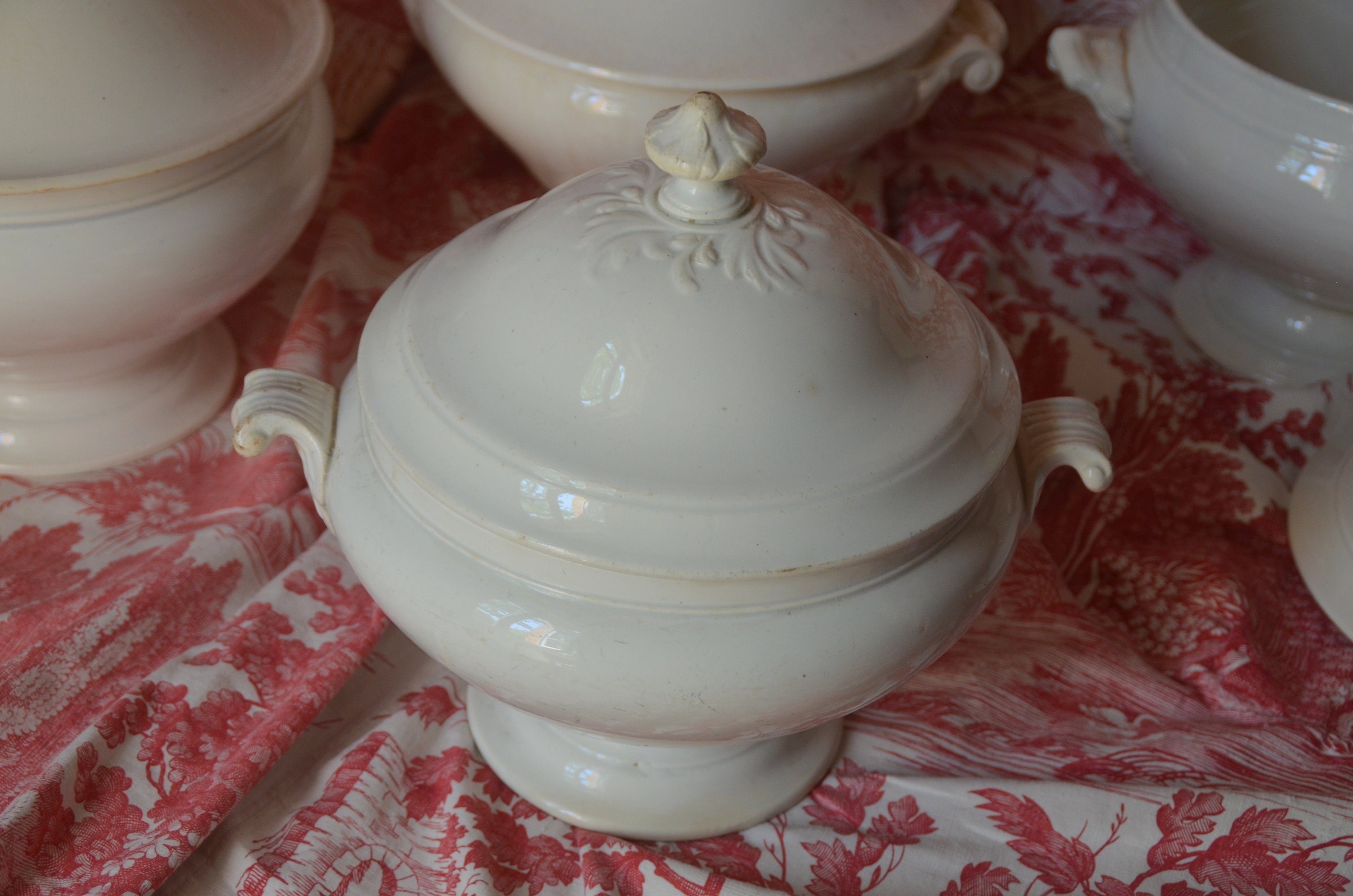 Antiquaire Français Soupe en Céramique Tureen, Soupière, Creil & Montereau, Timbre 1884