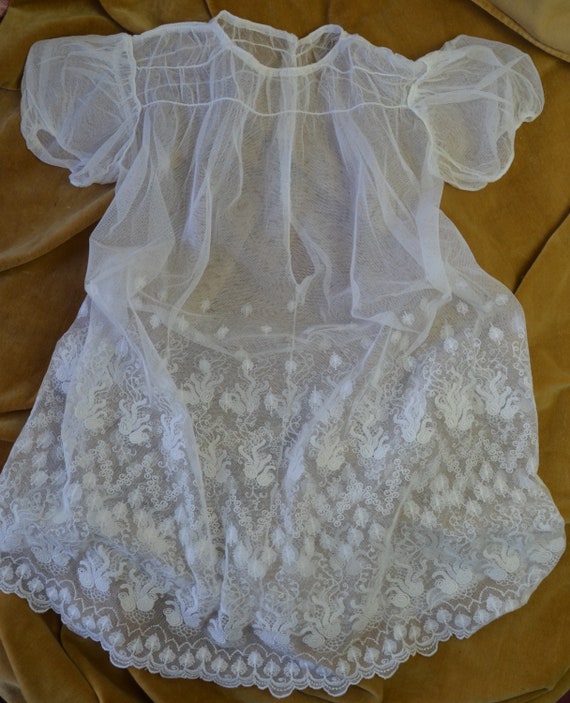 Antique French hand made tambour lace tulle child… - image 2