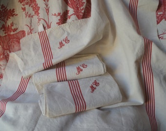 Vintage French Damask Initials  B P Tea Towel Serviette Torchon napkin 