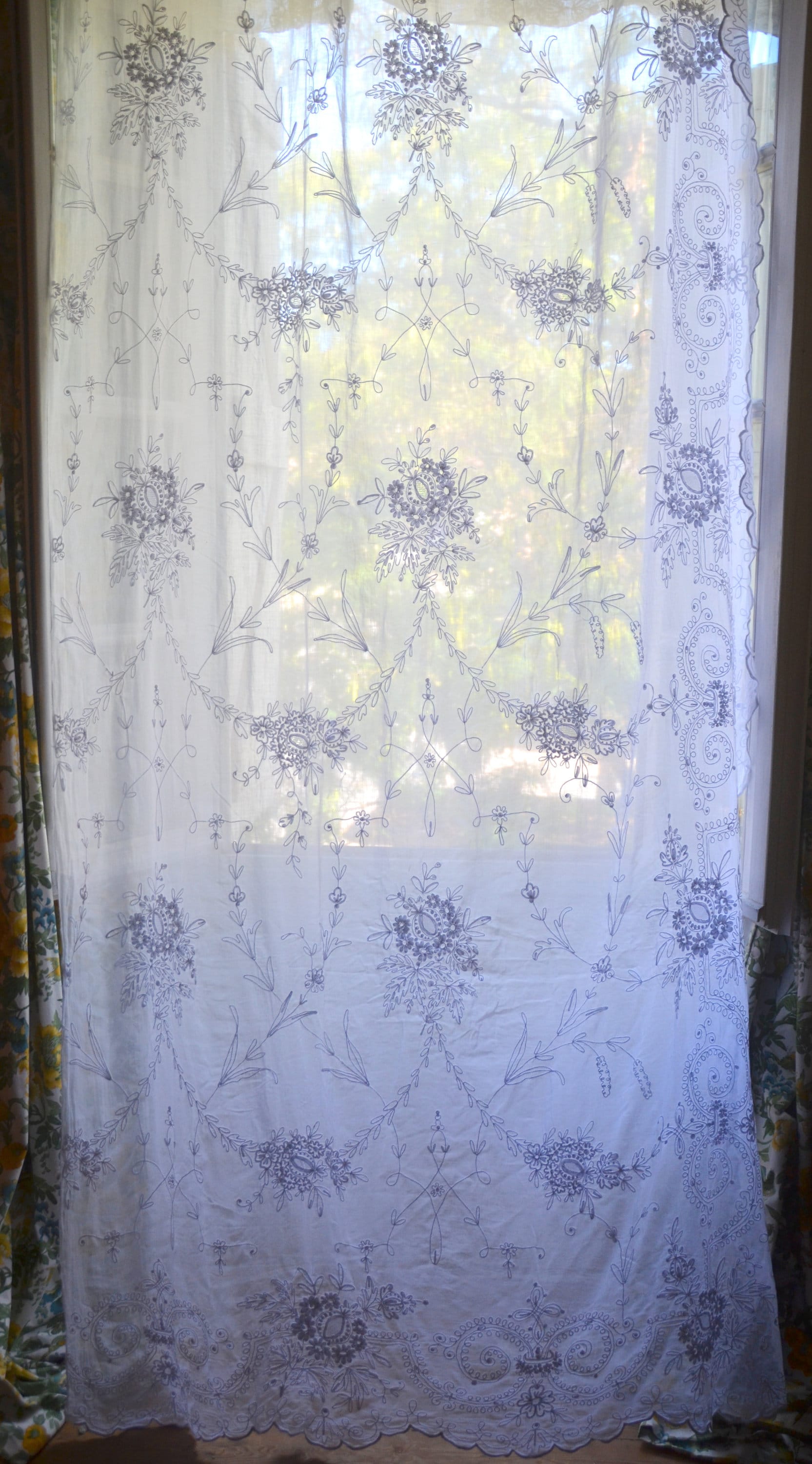 Antique Lace Curtains Antique French Cornely Tambour Lace Fine Lawn Sheer Curtain, Circa 1900