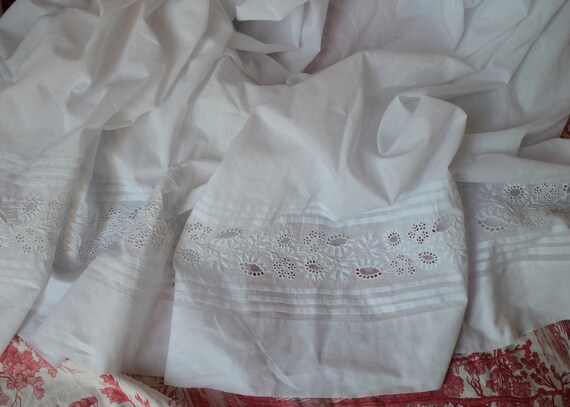 Antique French Victorian Napoleon III pure cotton hand made embroidered blouse white work lace frill entirely hand made and embroidered