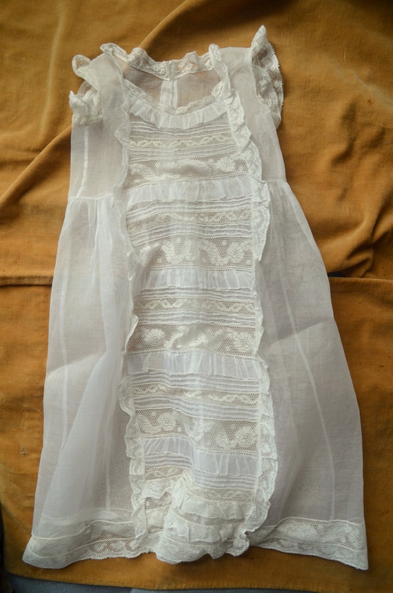Antique French heirloom organza and lace baptism r