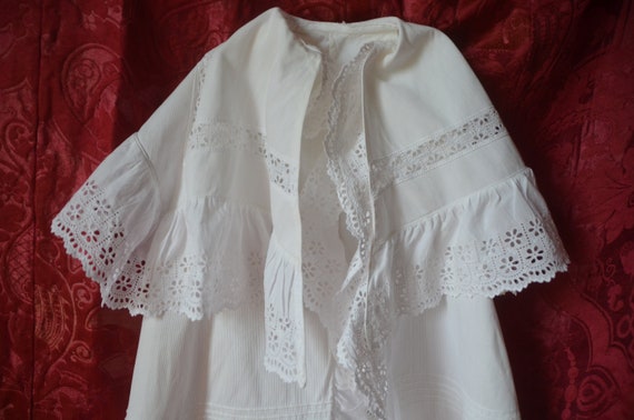 Antique French cotton pique christening cape, brod