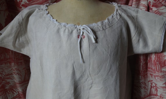 French antique shift, chemise, nightie, red ED mo… - image 2