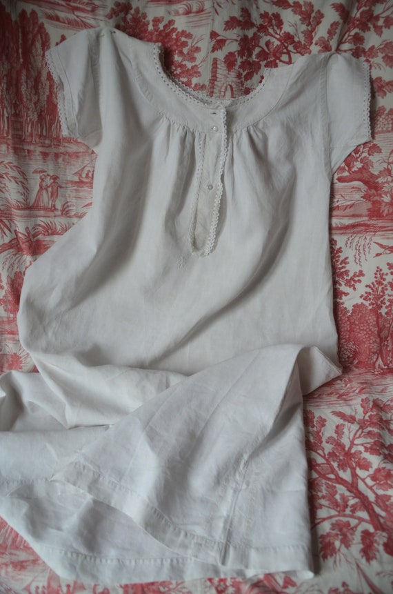 Antique pure linen shift or night dress, under ga… - image 6