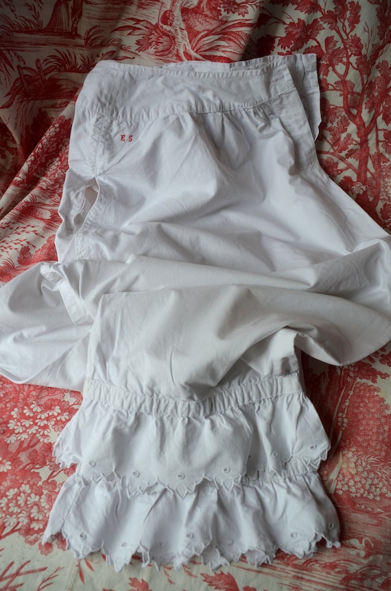 Antique French pure white cotton ladies bloomers, 