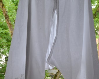 Fine soft cotton pair of antique French bloomers "split culottes", hand embroidered scalloped hems and floral white work