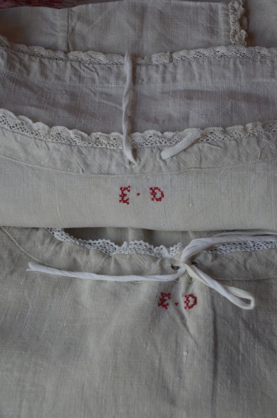 French antique shift, chemise, nightie, red ED mo… - image 1