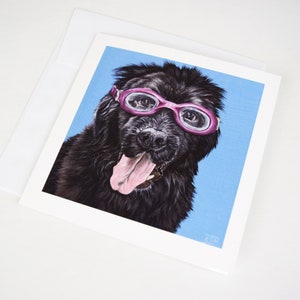 Terra Nova em cartão de felicitações de óculos. Cães de óculos. Cartão em branco 5x5. Cartão de aniversário. Cartão de noivado. Cartão de parabéns. Arte novata.
