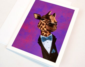 Dapper Giraffe Greeting Card. 4x5 blank card. Giraffe in Tux. Birthday card. Wedding & engagement card. Congratulations card.
