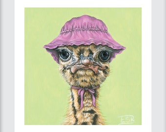 Baby Ostrich Art Print, Nursery Decor (6x6)
