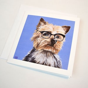 Yorkshire Terrier Grußkarte. Hunde mit Brille. 5x5 Blanko-Karte. Yorkie Geburtstagskarte. Hochzeitskarte & Verlobungskarte. Glückwunschkarte.