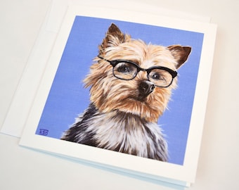 Yorkshire Terrier Greeting Card. Dogs in Glasses. 5x5 blank card. Yorkie birthday card. Wedding & engagement card. Congratulations card.