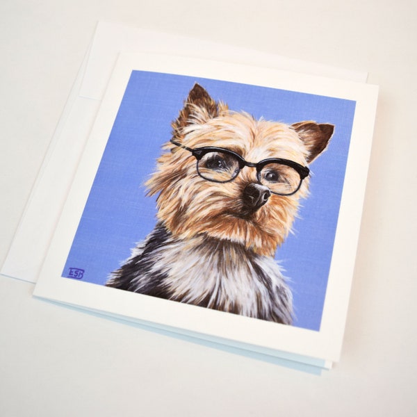 Yorkshire Terrier Greeting Card. Dogs in Glasses. 5x5 blank card. Yorkie birthday card. Wedding & engagement card. Congratulations card.