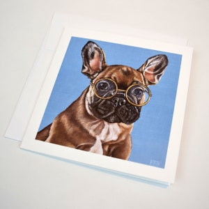 Carte de voeux de bouledogue français. Chiens à lunettes. Carte vierge 5x5. Carte d'anniversaire. Carte de mariage et de fiançailles. Carte de félicitations.