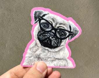 Pug Vinyl Sticker | Funny Dog with Glasses