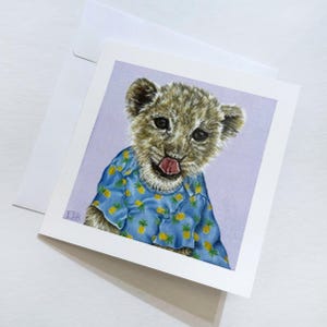 Baby Lion Greeting Card. 5x5 blank card. New Baby card. First Birthday card. Welcome Little One card. Congrats card for new parents.