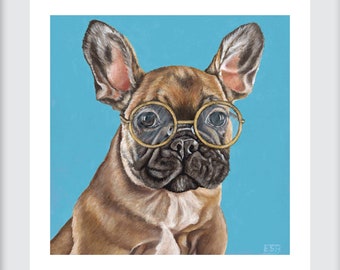 French Bulldog Print, "Dogs in Glasses" Series, Hipster Dog Art