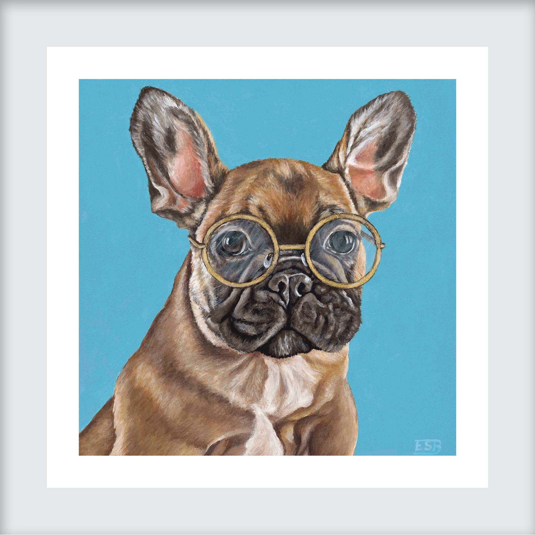 French bulldog with glasses painting clearance
