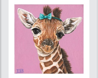 Baby Giraffe 6"x6" Art Print. Nursery Art. Kids Room Decor. Animal Wall Art. Hipster Funny Art.