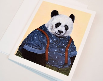 Hipster Panda Greeting Card. 4x5 blank card. Birthday card. Wedding & engagement card. Congratulations card.
