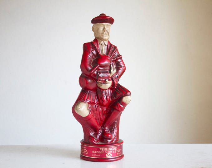 Liquor Decanter Bottle, Scottish Bagpiper, Whyte and Mackay Scotch Whisky, Red Bar Decor, Man