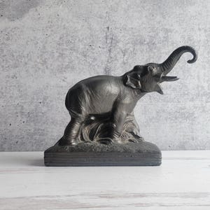Single Elephant Bookend,  Bronze or Faux Bronze, Paper Weight, Desk Decor, Safari Style, Dark Academia