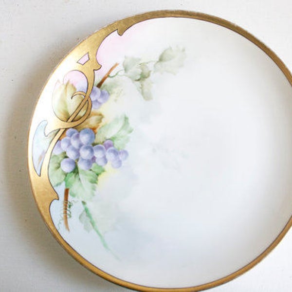 Art Plate, Ginori Porcelain, Art Nouveau Grapes, Wall Plate, Gold Trim and Purple, Italian Porcelain, Gift For Her, Mom, Home Decor