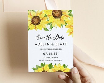 Sunflowers Save the Date Template, Printable Save The Date, Editable Save Our Date, Instant Download, yellow, AVA