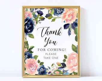 NYRA Blue Floral Thank You Favors Sign, Thank you Favors Sign, Printable Floral Thank You Sign, Shower Sign, digital