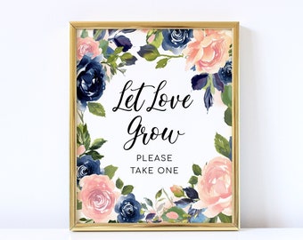 NYRA Blue Floral Let Love Grow Sign, Wedding Favors Sign, Wedding Sign Template, 8x10, Favor Sign, digital