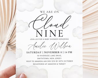 Cloud Nine Baby Shower Invitation, Gender Neutral Invite (Digital Download)
