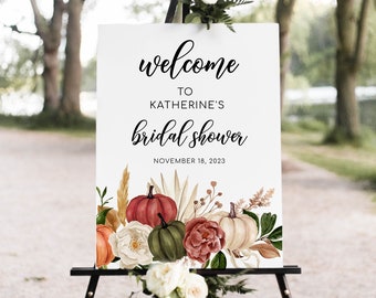 Fall Bridal Shower Sign, Pumpkin Welcome Poster, Boho Digital Template, Instant Download, KAREN