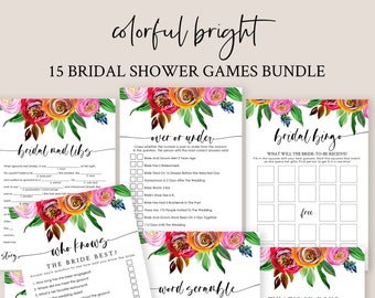 Editable Bridal Shower Games 15 Printable, COLORFUL Bright Floral Wedding Shower Games, Bridal Party Games, Bride or Groom Game, Yvonne