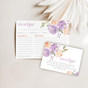 Conjunto de cartão de receita floral e inserção de solicitação de receita (COLETTE) Cartão de receita floral de lavanda e champanhe, cartão de inserção editável para chá de panela de bebê faça você mesmo